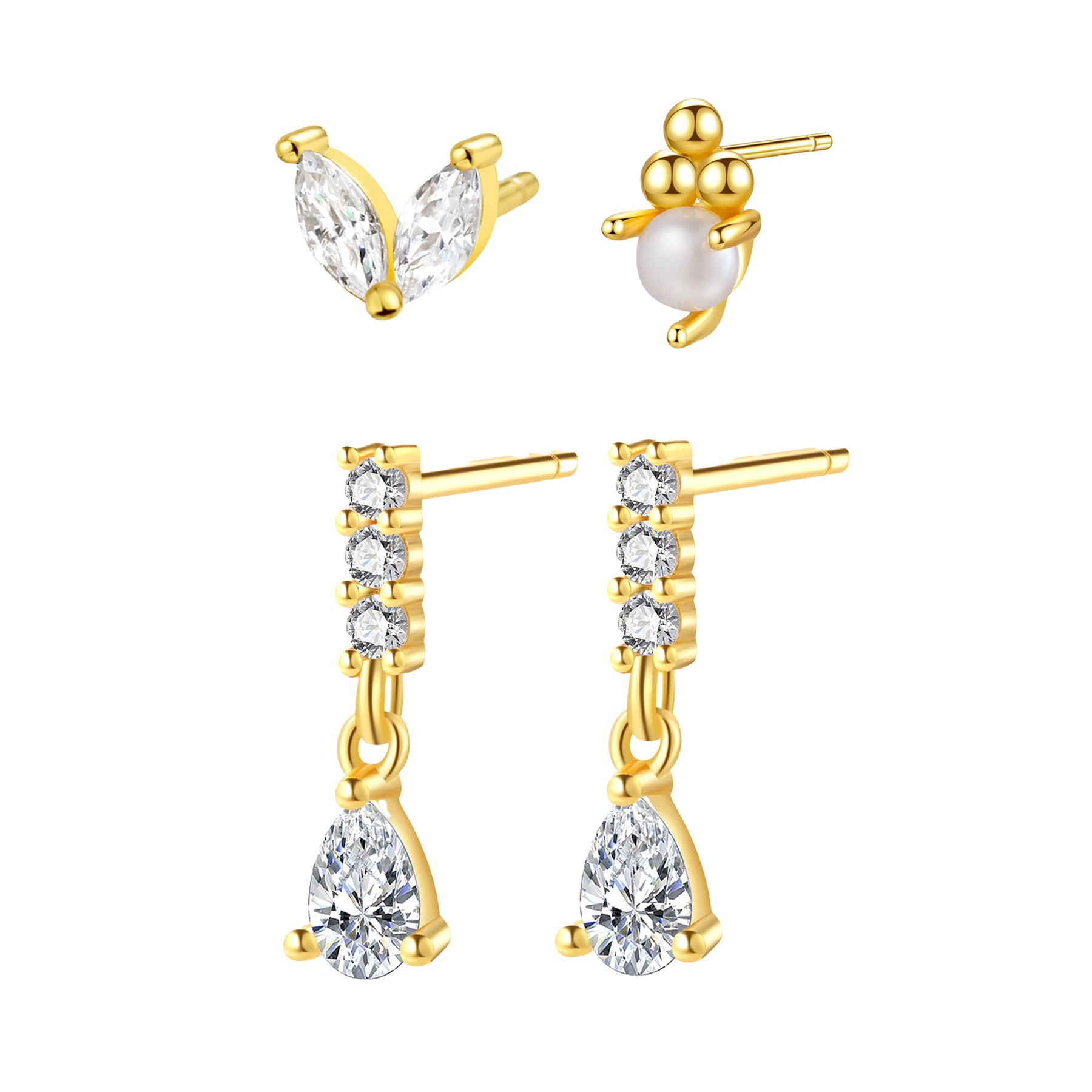 Zirkonia und Perlen Ohrringe Set Sterlingsilber
